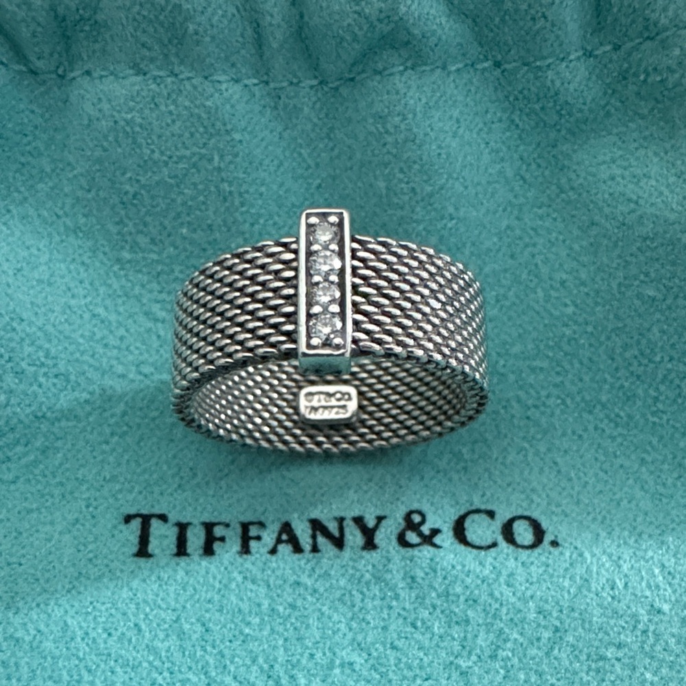 Tiffany & Co. Silver Mesh Ring with Diamond Accents